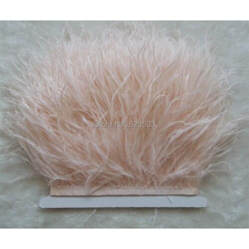 10 yards/lot Blush pink ostrich feather trim fringe on Satin Header 5-6inch in width for Wedding Derss crafts