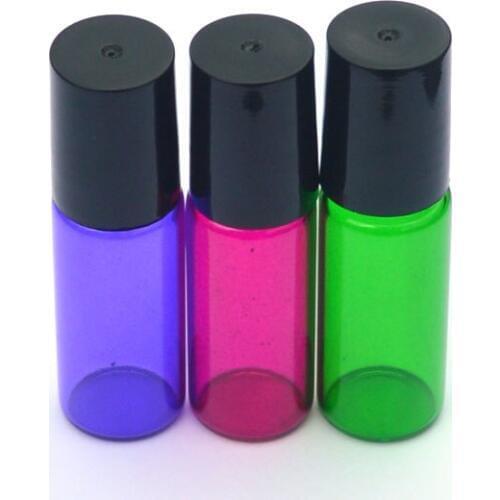 20pcs Colorful Perfume Glass Roller Bottle Fragrance Essential Oil Empty 5ml Roll-On Bottle With Black Plastic Cap