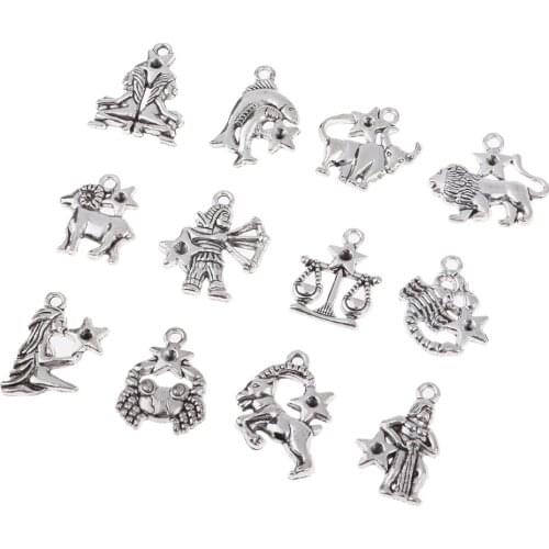 24pcs Zodiac Charms DIY Pendants Jewelry Findings Bracelets Making Accessories