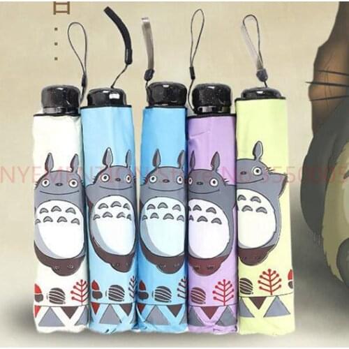 50pcs/lot Totoro Sunny Rainy Umbrella three folding cartoon totoro umbrella 6colors