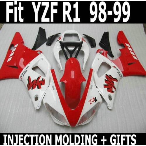 ABS Plastic 100% Fit Injection Motorcycle Part For YAMAHA Red whiteR1 98 99 Fairing Kit YZF R1 1998 1999 Body Fairing