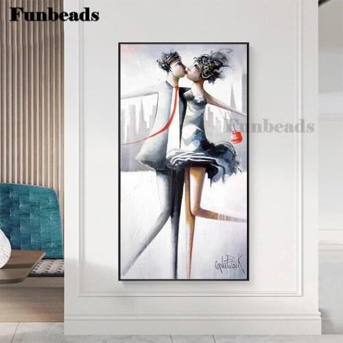 Diamond Painting Abstract cartoon art, man woman kissing Cross Stitch Diamond Mosaic Embroidery crystal Beaded Handicraf FF4379