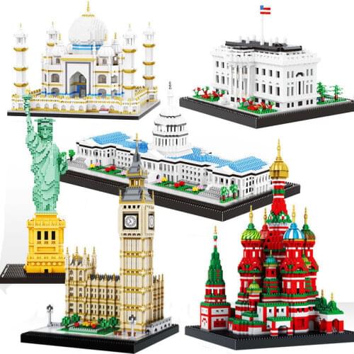 Architecture White House Big Ben Taj Mahal Eiffel Tower Yellow Crane Tower Great Wall Building Kits Blocks Child Kids Toys