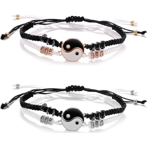 Matching Yin and Yang Bracelet Hand-woven Bracelet Adjustable Rope Bracelet Suitable for Women Girls Friendship Jewelry B03B