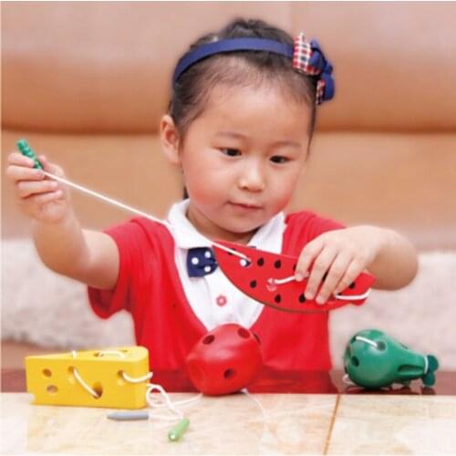 Wooden Threading Toy Insects Eat Fruit Cheese Maze Toy Wooden Puzzle Enlightenment Game Toys Baby Kids Montessori Teaching Aids