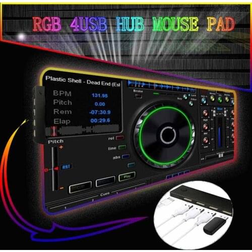 Dj Console RGB 4-Port USB Hub Large Mouse Pad XXL Carpet Led Gaming Accessories Mousepad Mice Mats with Backlight Keyboard Pad