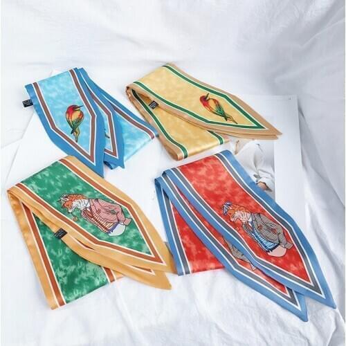 Ins animal New Design Luxury Brand Twill Silk Small Women Ribbon Scarf Mermaid Print Hair Bags Handle Decoration Tie Hand Scarf