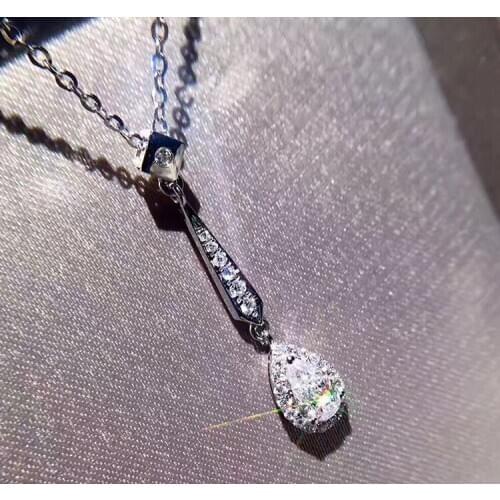 Exquisite Silver Color Water Drop Zircon Pendant Necklace Bridal Wedding Band Engagement Jewelry Christmas Gift Clavicle Chain