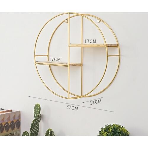 Creative Nordic Style Round Shape Storage Rack Wrought Iron Double-Layer Wall Shelf Bedroom Living Room Wall Hanging Ornament Fi