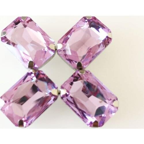 Crystal violet Rectangle high quality crystal glass flatback sew on stone,Silver claw loose rhinestones