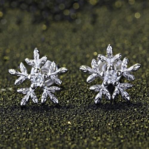 Trendy 925 Sterling Silver New Fashion Flower Stud Earrings For Women Girls Shinning Shape Jewelry Birthday Gifts