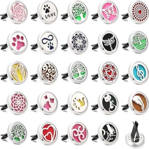 New Aromatherapy Car Perfume Diffuser Stainless Steel 30mm Magnetic Aroma Diffuser Locket Car Air Freshener Vent Clip + 1pcs Pad
