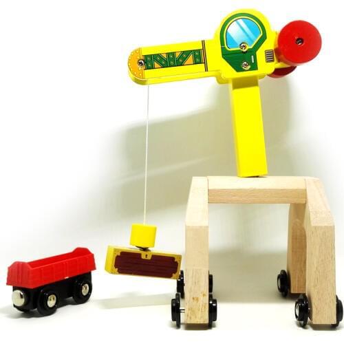 P002 magnetic mobile cranes and cargo compartments compatible wooden track cars and applies a magnetic alloy car toys