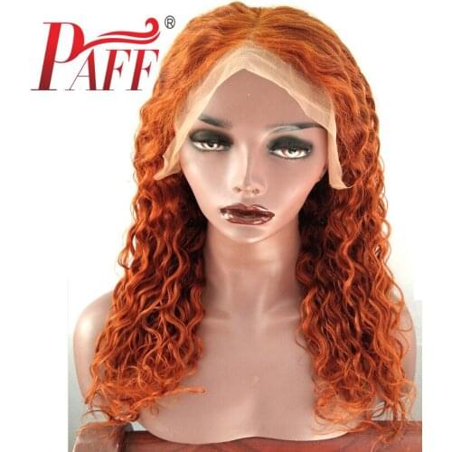 PAFF Orange Colored 13x4 Lace Front Human Hair Wigs Loose Deep Curly remy Hair Pre Plucked With Baby Hair 180density for winter