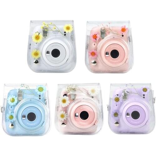Besegad Portable Transparent Chrysanthemum Camera Protective Bag Case Cover with Shoulder Strap for Fujifilm Instax Mini 11 9 8
