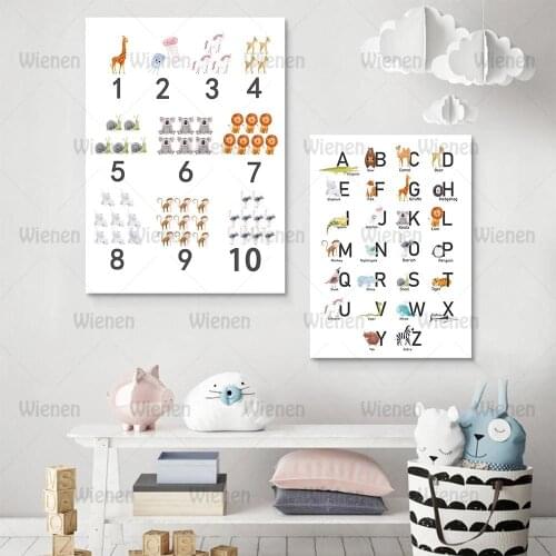 Animal Poster Kids Canvas Painting ABC Alphabet Wall Art Print Number Posters Nursery Wall Art Pictures For Baby Bedroom Decor