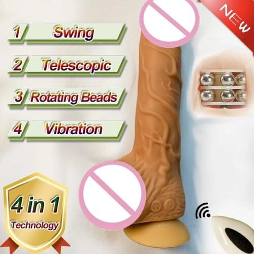 Remote Control Automatic Telescopic Swing Rotating Beads Vibrator Penis Female Masturbation Realistic Dildo Sex Toys For Women