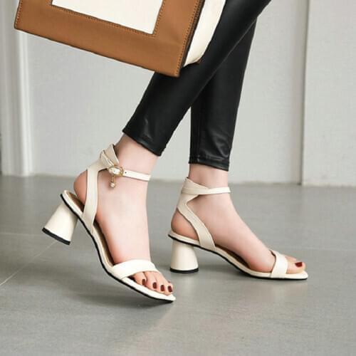 ZawsThia 2020 summer female shoes big size 33 44 45 46 solid plain color white beige sandals open toe heels fashion lady sandals