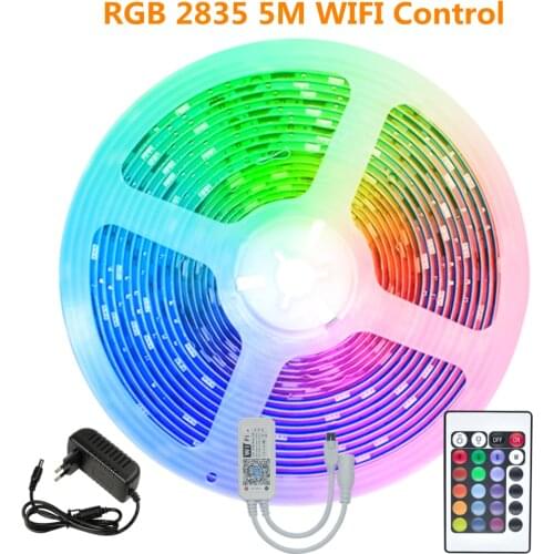 LED Light Strip Non Waterproof RGB 2835 5M WIFI Controller EU PLUG Night Light Background Decoration Flexible Luminous For Room