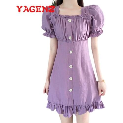 YAGENZ Plus size Woman Dress Square Collar Fashion Sexy Mini Dress Summer Dresses For Women Vestidos Single-breasted Dress 796
