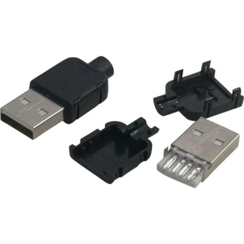 10 Sets DIY USB 2.0 Connector Plug A Type Male 4 Pin Assembly Adapter Socket Solder Type Black Plastic Shell For Data Connection