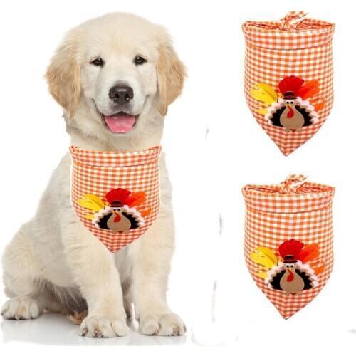 10pcs Thanksgiving Dog Bandanas Turkey Cat Scarf Adjustable Orange Dogs Cats Bibs Triangular Pet Grooming Accessories