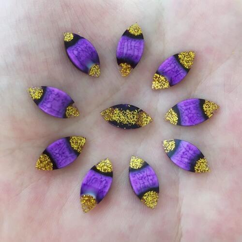 100PCS 7*15mm Resin Gold Dust Horse Eye Crack Flatback Rhinestone Wedding Crafts W061*2