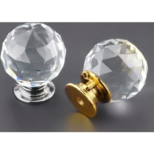 2Pcs 30mm Ball Shaped Crystal Glass Zinc Alloy Base Pull Handle Knob for Cabinet