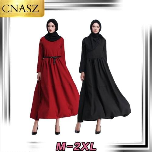 2020 New Muslin Middle East Fashion Fluffy Skirt Plus Size Dress Casual Long Skirt Distribution Belt Islamic Turkey Ladies Dress