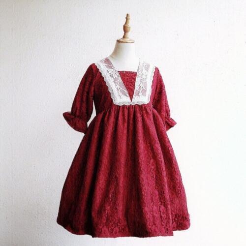 2020 New Arrival High Quality Half Sleeve Lolita Dresses Vintage Court Square Collor Lace Red Dress
