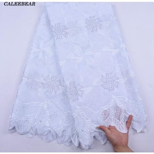 5 Yards White African Dry Lace Fabric With Stones Embroidered Swiss Voile Lace In Switzerland For Wedding Party Dress Sew S2054