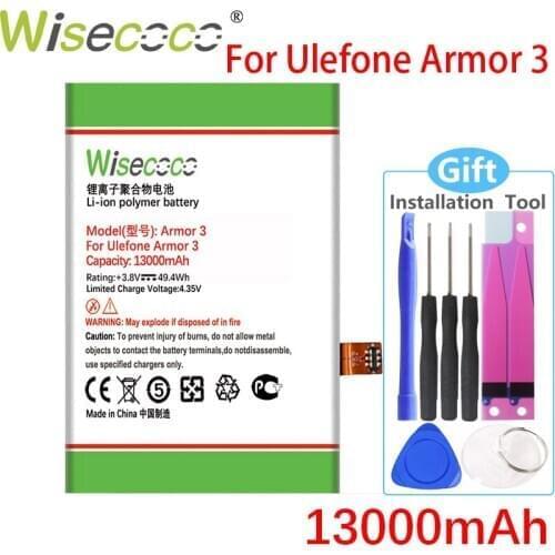 WISECOCO 13000mAh Armor 3 battery For Ulefone Armor 3 Cell Phone In Stock High quality Battery+Tracking Number