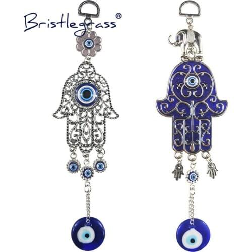 BRISTLEGRASS Turkish Blue Evil Eye Elephant Flower Hamsa Hand Amulets Lucky Charms Wall Hanging Pendants Pendulum Blessing Decor