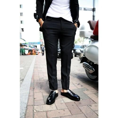 Mens new summer wear pure color straight tube trend casual trousers youth fashion slim fit popular large size small trousers