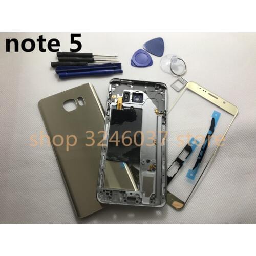 Full Housing Case Back Cover + Front Screen Glass Lens + Middle Frame For Samsung Galaxy note 5 N920 N920F Complete Parts