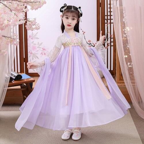 Floral Embroidery Hanfu Girls Chinese Ancient Clothes Oriental Kids Dresses Cosplay Clothing Chinldren Fairy Dance Costume