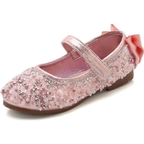 Kids Shoes For Girl Flat Single Shoes Children Shoes Sequin Princess Soft Bottom Non-Slip Rhinestone Bowknot Sneakers