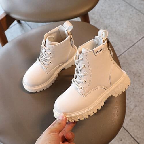 Kids Pu Lace-up Shoes 2021 Autumn Ankle Boots Boy Girl Martin Boot Zip Child School Uniform Dress Shoe Flat Size 26-36 Black