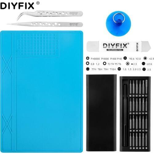 DIYFIX CellPhone Repair Tools Set Screwdriver Heat Insulation Silicone Pad Disassemble Opening Kit for iPad BGA Soldering Repair