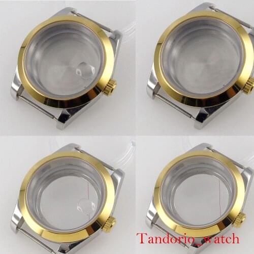 For NH35 NH36 40MM Watch Case Movement Gold Plated Polished Bezel Sapphire Crystal Solid or Glass Back