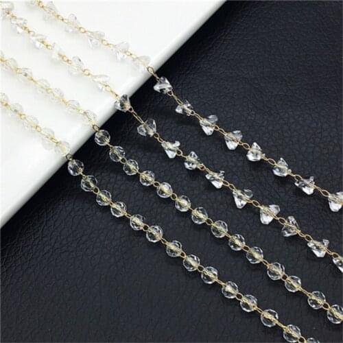 Julie Wang 1 Meter 6mm Glass Bead Chain Transparent Crystal Round Triangle Shape Beads Jewelry Making Accessory Decor