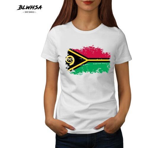 BLWHSA New Vanuatu Flag Printed T shirt Women Casual Round Neck Funny T-shirts Summer Vanuatu National Flag Student Top Tees
