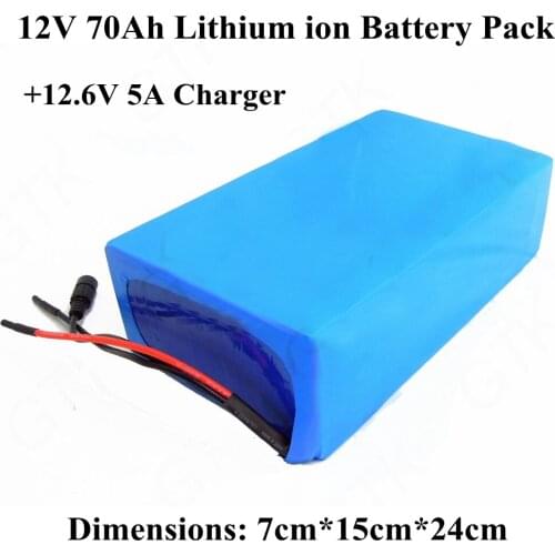 GTK 12v lithium ion battery 70Ah 11.1v li-ion battery pack for 12v 1000w motor inverter solar system battery + 12.6v charger
