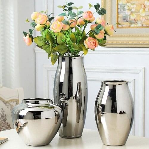 Nordic Art Ceramic Gilded Silver Vase Home Living Room Decoration General Jar Candy Jar Storage Tank Silver Art Decor Vase Jar