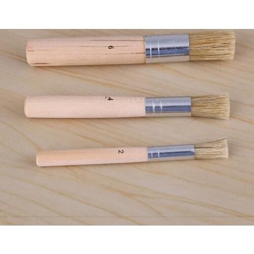 3pcs/Set Wooden Stencil Brush Chalk Paint Natural Pure Hog Bristle brush Round Oil Painting Detail Brushes