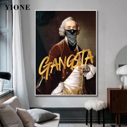 Gangsta Masked Man Classic Oil Painting Vintage Abstract Figure Letter Canvas Art Picture Home Poster Print Wall Decor for Room
