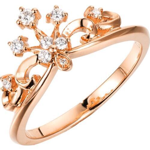 EDI Rose Gold Crown Ring Au585 14k Solid Rose Gold 0.14 Carat Real Natural Diamond Wedding Ring For Women Ladies Office Jewelry