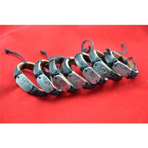 Fashion Sports Casual Leather Bracelet Cowboys Cool Man Woman Twelve Constellation Pattern Jewelry Wholesale Christmas Gifts