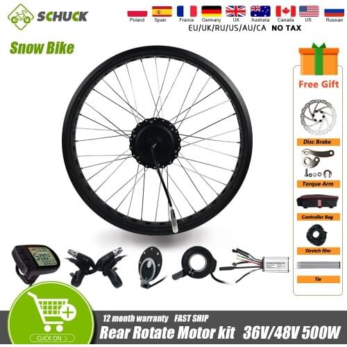 Electric Fat Bike Motor Wheel 36V 48V 500W 170mm Rear Rotate Hub Motor Wheel 20 26 inch 4.0 Tyre For Ebike Snow Conversion kit