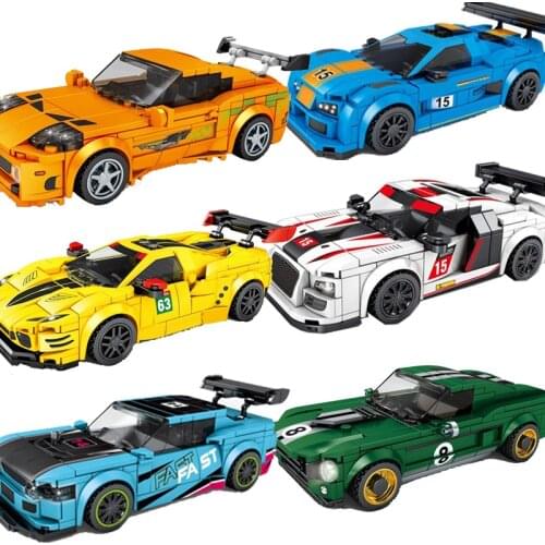 New racing series mini famous car world racing Rolls-Royce Mustang Dodge pickup childrens puzzle set blocks boys toys